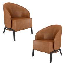 Kit 2 Poltronas Decorativa Sala de Estar kenya Pés em Ferro Pu Preto/Caramelo G33 - Gran Belo