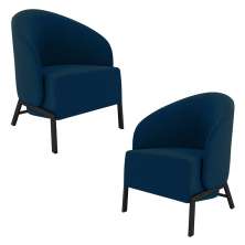 Kit 2 Poltronas Decorativa Sala de Estar kenya Pés em Ferro Veludo Preto/Azul G33 - Gran Belo