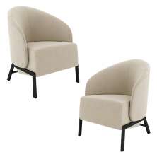 Kit 2 Poltronas Decorativa Sala de Estar kenya Pés em Ferro Veludo Preto/Bege G33 - Gran Belo