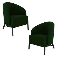 Kit 2 Poltronas Decorativa Sala de Estar kenya Pés em Ferro Veludo Preto/Verde G33 - Gran Belo