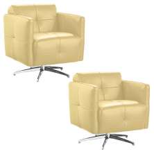 Kit 2 Poltronas Decorativas Astúria Base Giratória Couro Bege G40 - Gran Belo