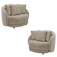 Kit 2 Poltronas Decorativas Base Fixa Galáxia com Almofadas Boucle Bege G45 - Gran Belo