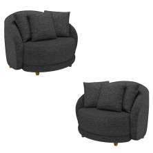 Kit 2 Poltronas Decorativas Base Fixa Galáxia com Almofadas Linho Chumbo G45 - Gran Belo