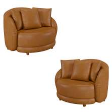 Kit 2 Poltronas Decorativas Base Fixa Galáxia com Almofadas PU Caramelo G45 - Gran Belo