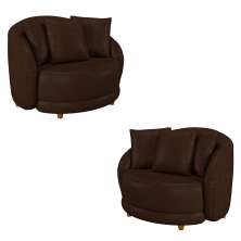 Kit 2 Poltronas Decorativas Base Fixa Galáxia com Almofadas PU Marrom G45 - Gran Belo