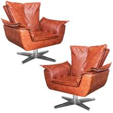 Kit 2 Poltronas Decorativas Base Giratória Cromada Charger PU Marrom G19 - Gran Belo