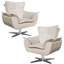 Kit 2 Poltronas Decorativas Base Giratória Cromada Charger Suede Bege G19 - Gran Belo