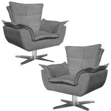 Kit 2 Poltronas Decorativas Base Giratória Cromada Charger Suede Grafite G19 - Gran Belo