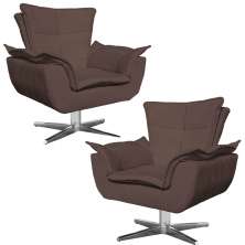 Kit 2 Poltronas Decorativas Base Giratória Cromada Charger Suede Marrom G19 - Gran Belo
