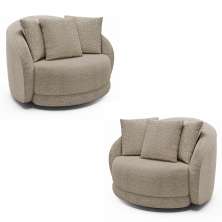 Kit 2 Poltronas Decorativas Base Giratória Galáxia com Almofadas Boucle Bege G45 - Gran Belo