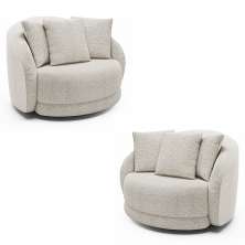 Kit 2 Poltronas Decorativas Base Giratória Galáxia com Almofadas Boucle Branco G45 - Gran Belo