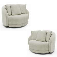Kit 2 Poltronas Decorativas Base Giratória Galáxia com Almofadas Boucle Off White G45 - Gran Belo