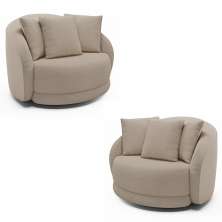 Kit 2 Poltronas Decorativas Base Giratória Galáxia com Almofadas Linho Off White G45 - Gran Belo
