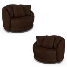 Kit 2 Poltronas Decorativas Base Giratória Galáxia com Almofadas PU Marrom G45 - Gran Belo