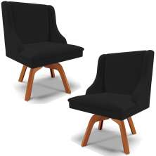 Kit 2 Poltronas Decorativas Base Giratória de Madeira Firenze Linho Preto/Natural G19 - Gran Belo