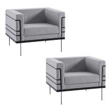 Kit 2 Poltronas Decorativas Base de Aço Preto Jeanneret-Gris Linhão Cinza G17 - Gran Belo