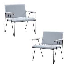 Kit 2 Poltronas Decorativas Base em Aço Preto Eslovenia Linho Cinza G17 - Gran Belo