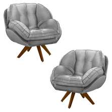 Kit 2 Poltronas Decorativas Base em Madeira Giratória Giroud Veludo Cinza G33 - Gran Belo