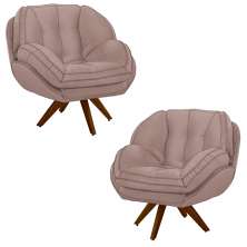 Kit 2 Poltronas Decorativas Base em Madeira Giratória Giroud Veludo Rosê G33 - Gran Belo