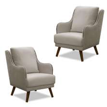 Kit 2 Poltronas Decorativas Catar com Tachas Veludo Bege Claro G33 - Gran Belo