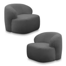 Kit 2 Poltronas Decorativas Charlote Sala de Estar Base Fixa Bouclê Grafite G88 - Gran Belo