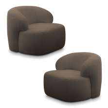 Kit 2 Poltronas Decorativas Charlote Sala de Estar Base Fixa Bouclê Marrom G88 - Gran Belo