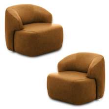 Kit 2 Poltronas Decorativas Charlote Sala de Estar Base Fixa Couro Caramelo Manchado G88 - Gran Belo