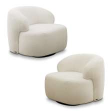 Kit 2 Poltronas Decorativas Charlote Sala de Estar Base Giratória em Aço Bouclê Bege G88 - Gran Belo