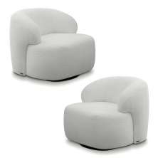 Kit 2 Poltronas Decorativas Charlote Sala de Estar Base Giratória em Aço Bouclê Cinza G88 - Gran Belo