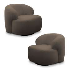 Kit 2 Poltronas Decorativas Charlote Sala de Estar Base Giratória em Aço Bouclê Marrom G88 - Gran Belo