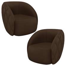 Kit 2 Poltronas Decorativas Clarke PU Marrom G45 - Gran Belo