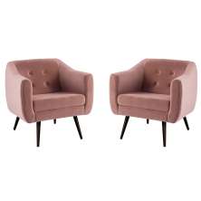 Kit 2 Poltronas Decorativas Cuddle Sala de Estar com Botonê e Pés Palito Veludo Rosa G17 - Gran Belo