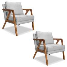 Kit 2 Poltronas Decorativas De Luxo Frida Linho Rústico Grigio G63 - Gran Belo