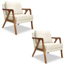 Kit 2 Poltronas Decorativas De Luxo Frida Linho Rústico Natural G63 - Gran Belo