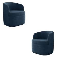 Kit 2 Poltronas Decorativas Design Moderno Bel Sala de Estar Base Giratória Veludo Azul Marinho G33 - Gran Belo