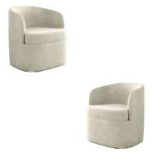 Kit 2 Poltronas Decorativas Design Moderno Bel Sala de Estar Base Giratória Veludo Bege G33 - Gran Belo