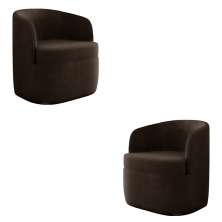 Kit 2 Poltronas Decorativas Design Moderno Bel Sala de Estar Base Giratória Veludo Marrom G33 - Gran Belo