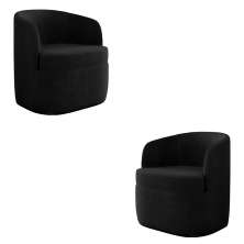 Kit 2 Poltronas Decorativas Design Moderno Bel Sala de Estar Base Giratória Veludo Preto G33 - Gran Belo