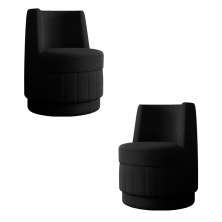 Kit 2 Poltronas Decorativas Estilo Único Éfeso Sala de Estar Base Giratória Veludo Preto G33 - Gran Belo