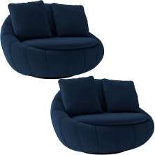 Kit 2 Poltronas Decorativas Giratória Sala de Estar Afrodite Veludo Azul Marinho - Gran Belo