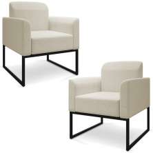 Kit 2 Poltronas Decorativas Isabella Base Industrial Linho Bege/Preto G19