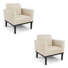 Kit 2 Poltronas Decorativas Isabella Pés Fixo em Madeira Preto PU Bege G19 - Gran Belo