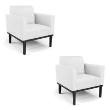 Kit 2 Poltronas Decorativas Isabella Pés Fixo em Madeira Preto PU Branco G19 - Gran Belo