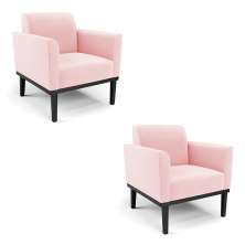 Kit 2 Poltronas Decorativas Isabella Pés Fixo em Madeira Preto Suede Rosa Bebê G19 - Gran Belo