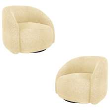 Kit 2 Poltronas Decorativas Jenny Base Giratória em Metal Preto Bouclê Bege G45 - Gran Belo