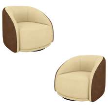Kit 2 Poltronas Decorativas Jenny Base Giratória em Metal Preto Bouclê Bege/ Marrom G45 - Gran Belo