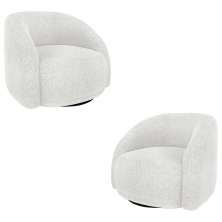 Kit 2 Poltronas Decorativas Jenny Base Giratória em Metal Preto Bouclê Branco G45 - Gran Belo