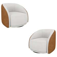 Kit 2 Poltronas Decorativas Jenny Base Giratória em Metal Preto Bouclê Branco/Caramelo G45 - Gran Belo