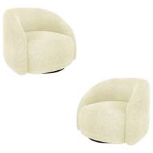 Kit 2 Poltronas Decorativas Jenny Base Giratória em Metal Preto Bouclê Off White G45 - Gran Belo