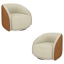 Kit 2 Poltronas Decorativas Jenny Base Giratória em Metal Preto Bouclê Off White/Caramelo G45 - Gran Belo